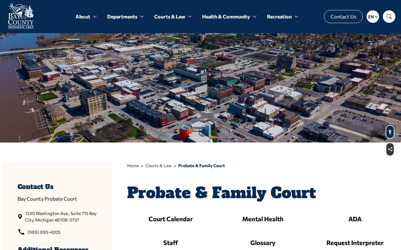 Bay County Probate and Family Court page for Bay County bench warrant routing