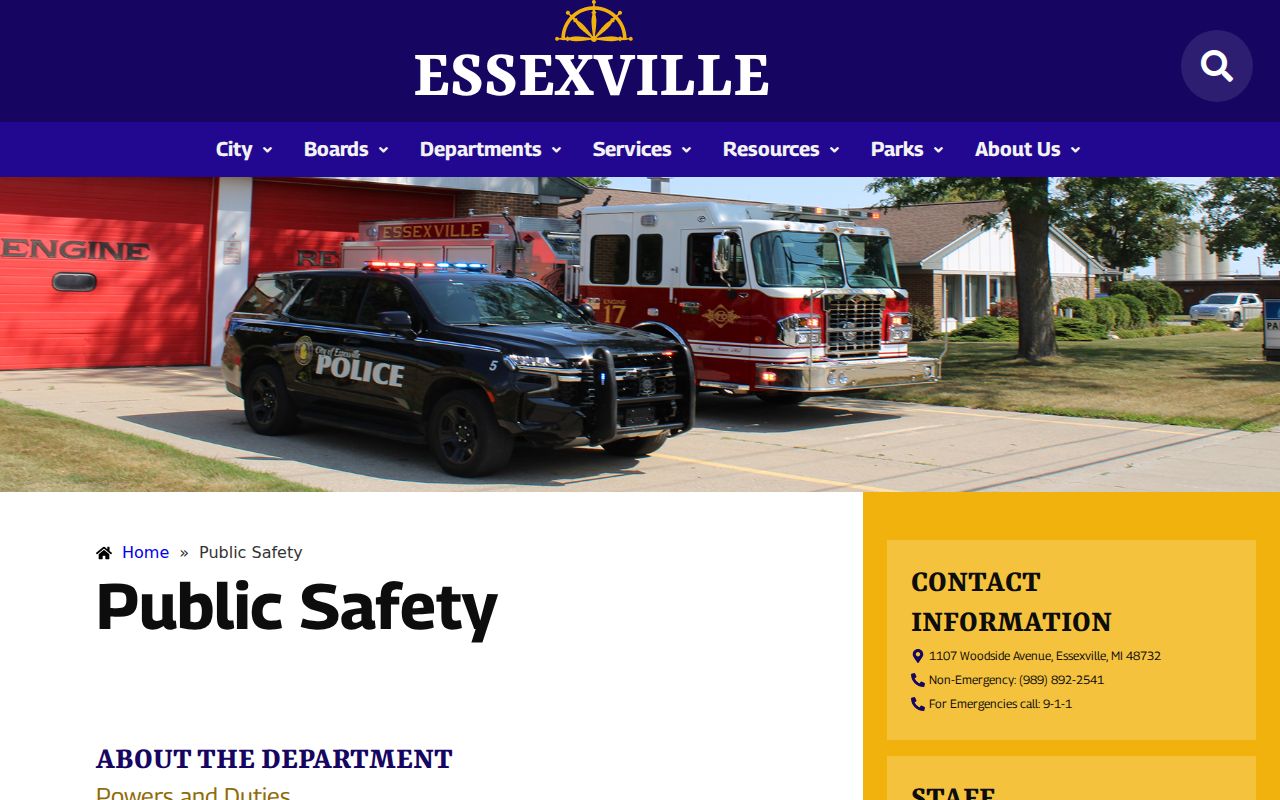 Essexville Department of Public Safety page used for Essexville warrant records research
