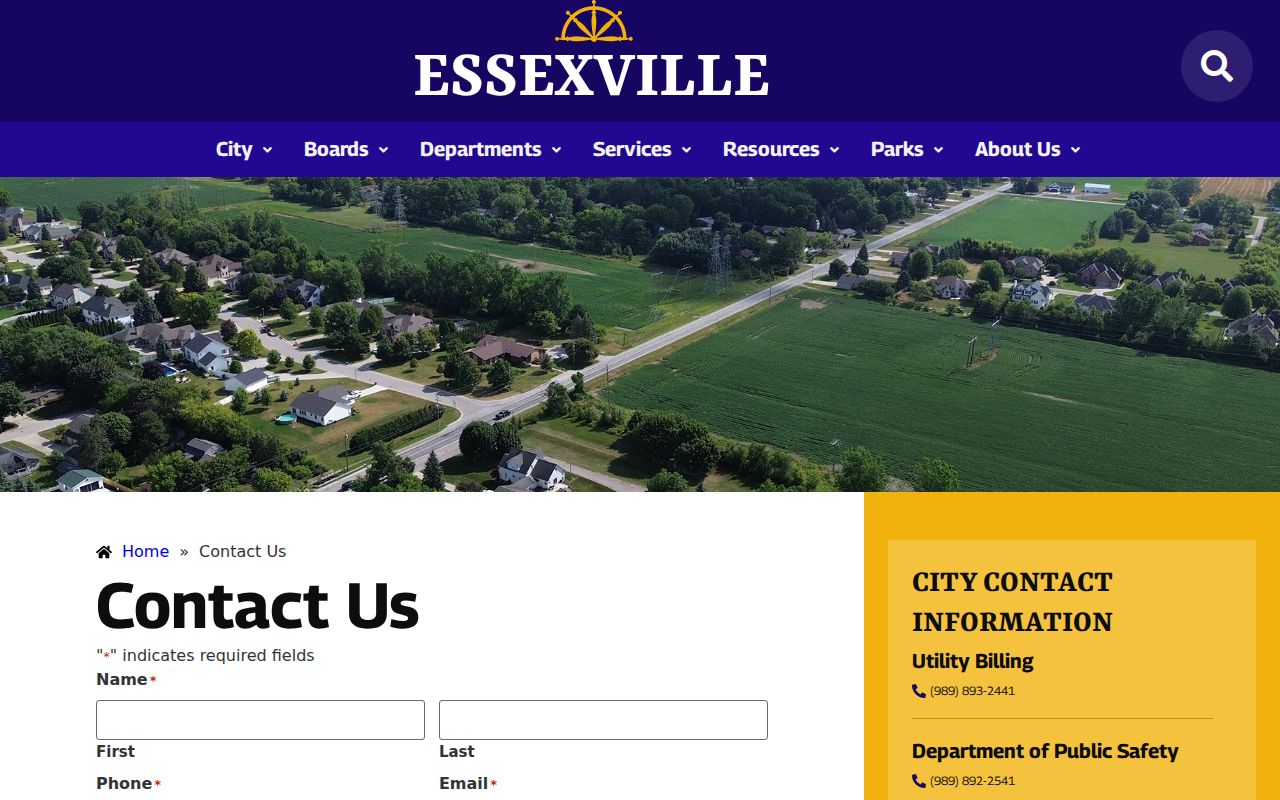 Essexville contact page describing public record status for Essexville warrant records requests
