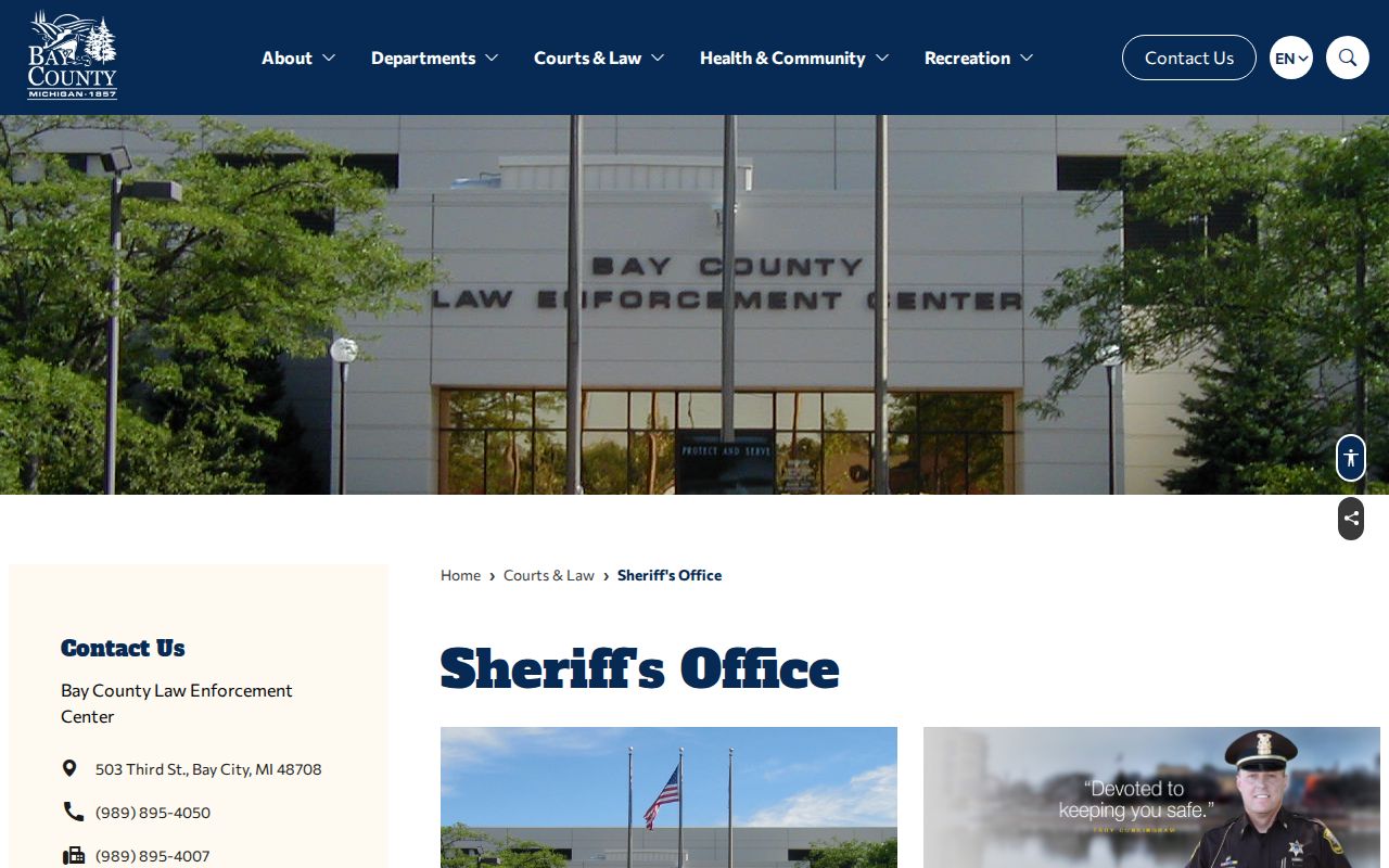 Bay County Sheriff's Office home page reviewed for Bay County warrant records