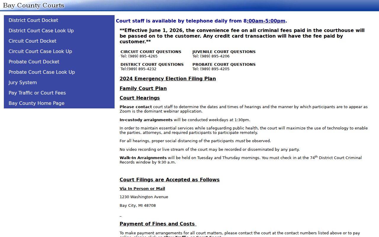Bay County courts directory used for Bay County warrant records research